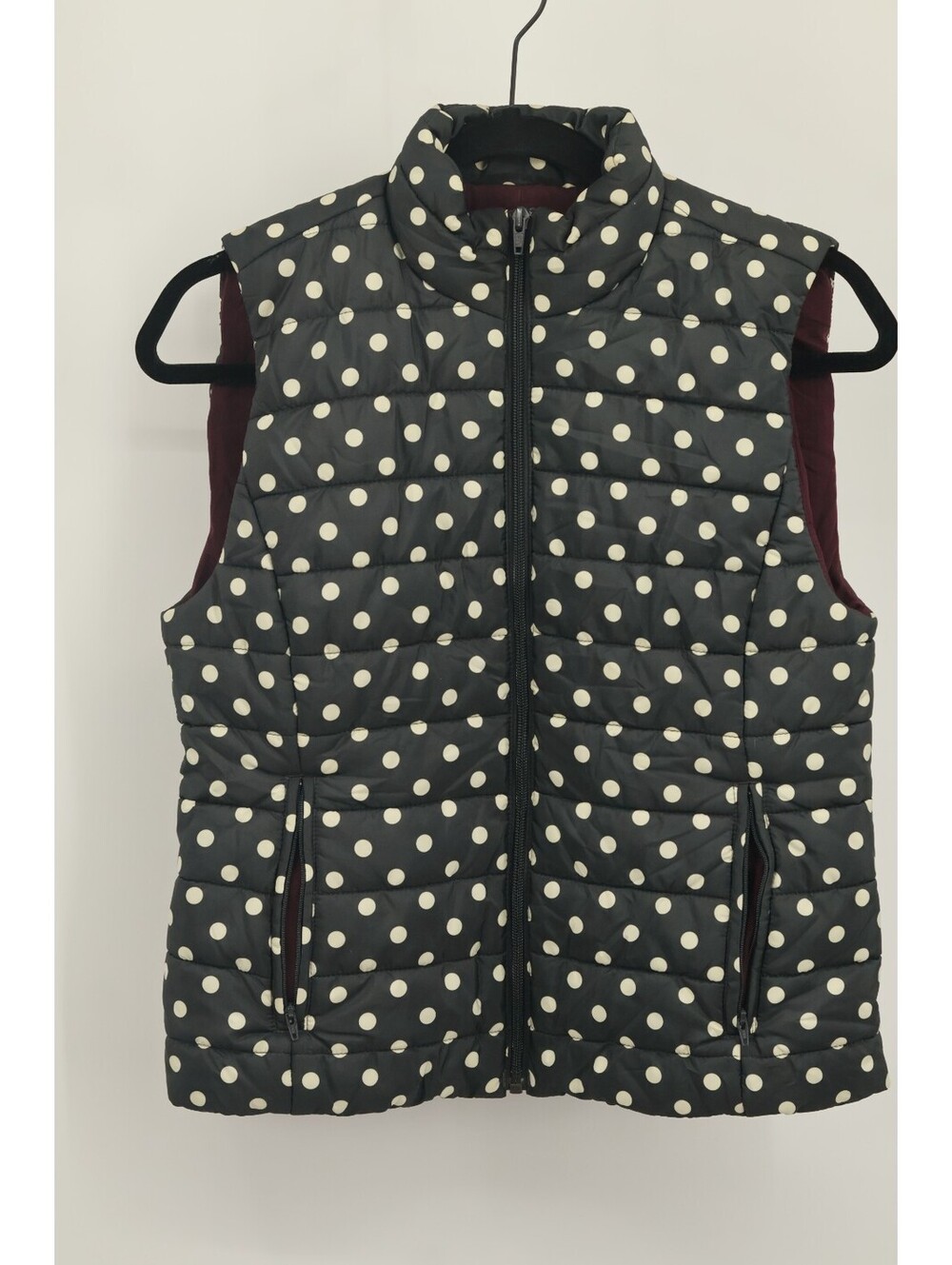 Ann Taylor Loft Puffer Vest Women's Small Black White Polka Dot Quilted Zip Up S